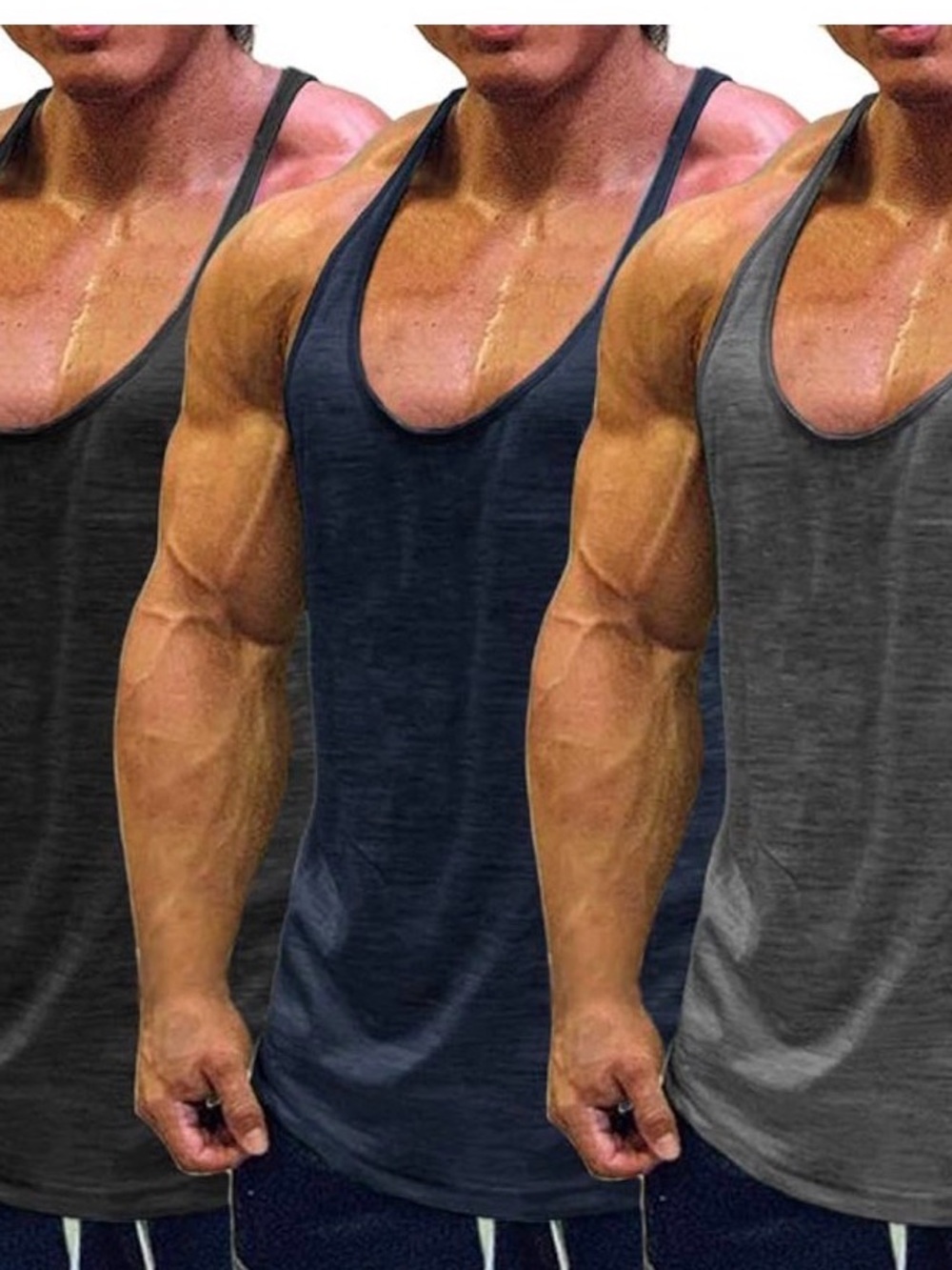 Muscle Cmdr Men's Bodybuilding Stringer Y back tank top bundle size L